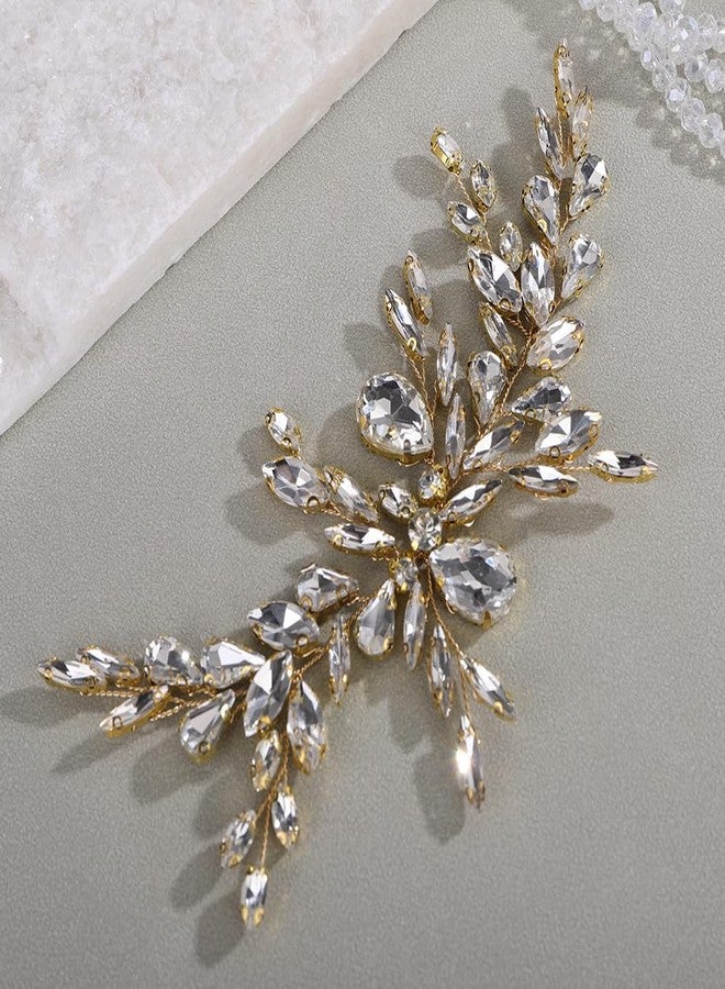Rumtock Vintage Crystal Gold Headband Wedding Bridal Bridesmaid Side Headpiece Handmade Hair Accessories (Gold) - Image 2